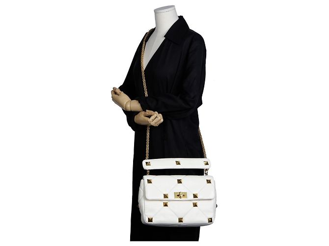 Valentino Tote e Borsa a Spalla Roman Stud in Pelle Bianca Ricondizionata Bianco - vista 13