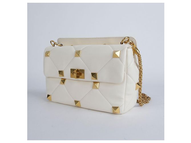 Valentino Tote e Borsa a Spalla Roman Stud in Pelle Bianca Ricondizionata Bianco - vista 3