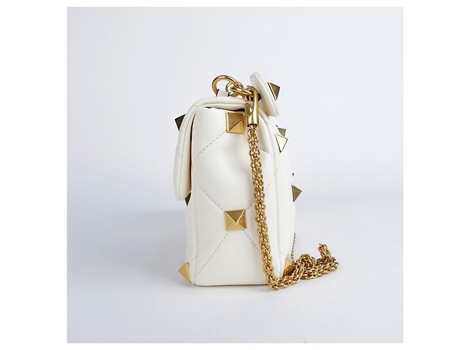 Valentino Tote e Borsa a Spalla Roman Stud in Pelle Bianca Ricondizionata Bianco - vista 4