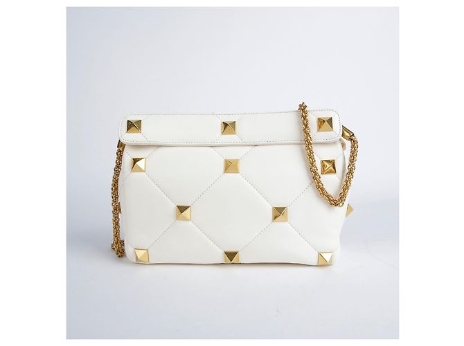 Valentino Tote e Borsa a Spalla Roman Stud in Pelle Bianca Ricondizionata Bianco - vista 5