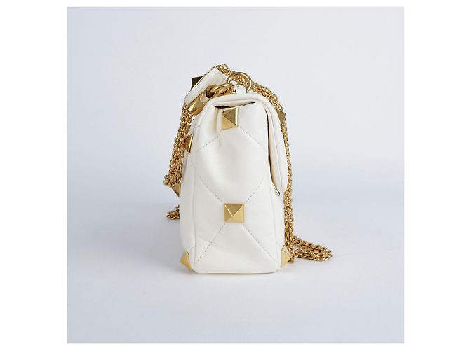 Valentino Tote e Borsa a Spalla Roman Stud in Pelle Bianca Ricondizionata Bianco - vista 7