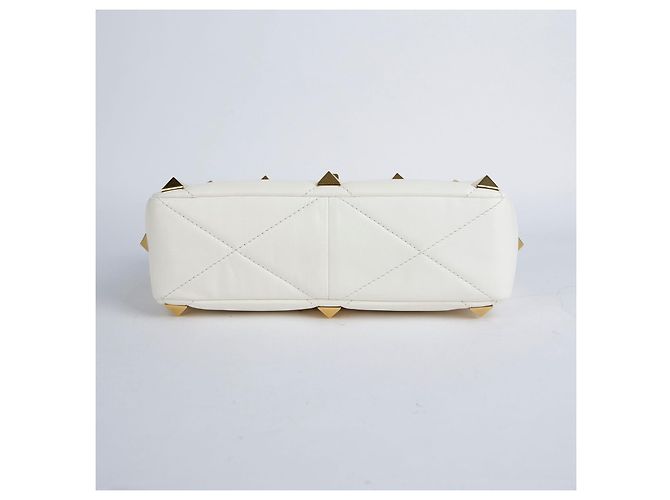 Valentino Tote e Borsa a Spalla Roman Stud in Pelle Bianca Ricondizionata Bianco - vista 8