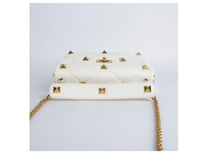 Valentino Tote e Borsa a Spalla Roman Stud in Pelle Bianca Ricondizionata Bianco - vista 9