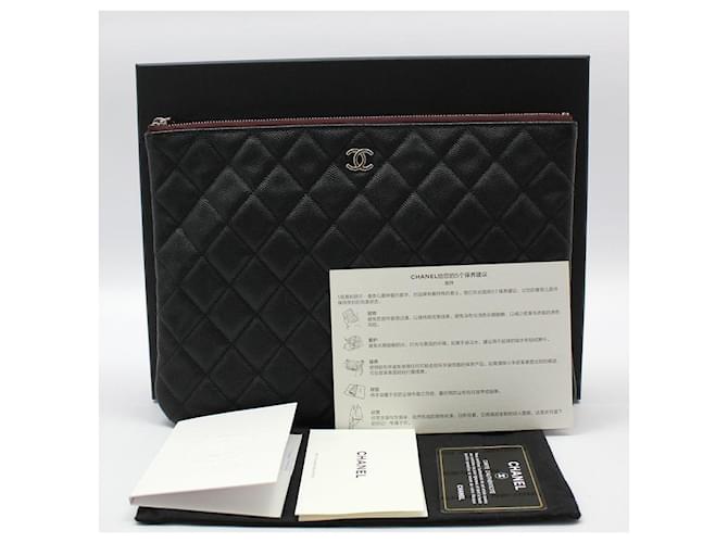 Chanel Clutch Black Caviar Argento Medium Nero - vista 2