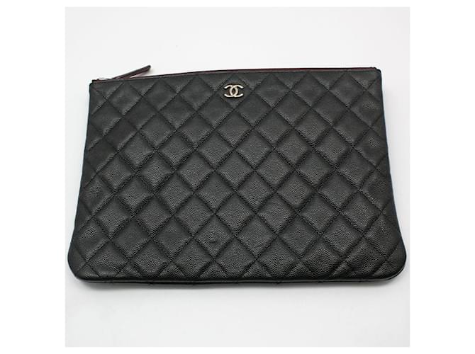 Chanel Clutch Black Caviar Argento Medium Nero - vista 4