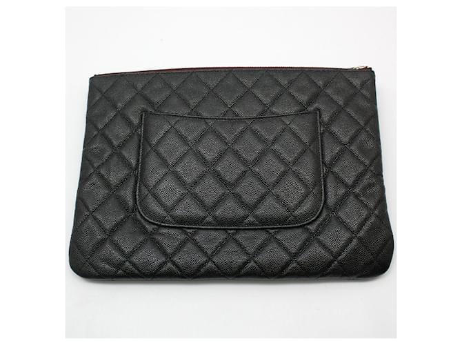 Chanel Clutch Black Caviar Argento Medium Nero - vista 5