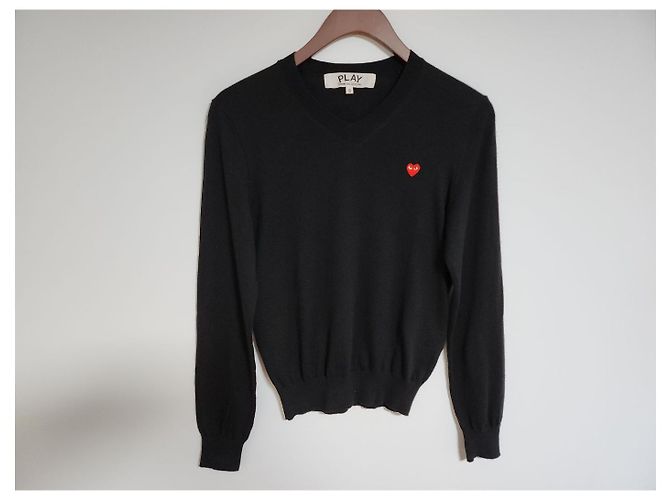Comme Des Garcons Schwarzer Strick für Damen mit rotem Mini-Patch - Ansicht 6