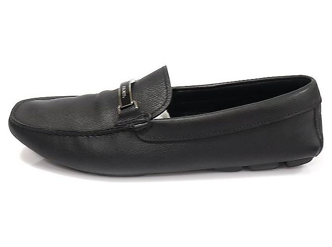 Prada Mocassini da guida da uomo in pelle Saffiano nera con scritte argentate Nero - vista 4
