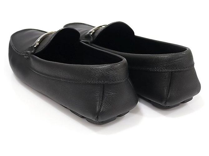Prada Mocassini da guida da uomo in pelle Saffiano nera con scritte argentate Nero - vista 5