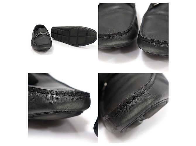 Prada Mocassini da guida da uomo in pelle Saffiano nera con scritte argentate Nero - vista 6