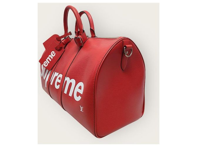 Louis Vuitton Keepall Epi Bandoulière con Logo Supreme Rosso - vista 2