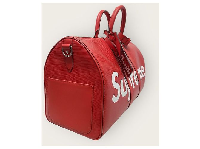 Louis Vuitton Keepall Epi Bandoulière con Logo Supreme Rosso - vista 3