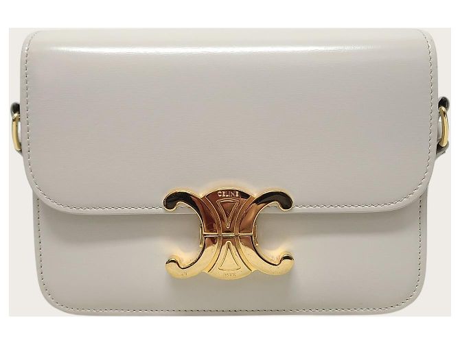Céline Mini borsa Triomphe in pelle di vitello lucida Chalk Bianco - vista 2