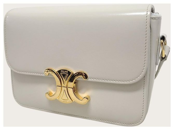Céline Mini borsa Triomphe in pelle di vitello lucida Chalk Bianco - vista 3