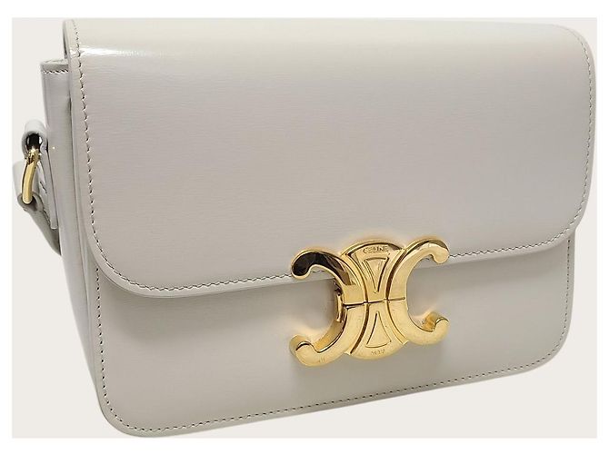 Céline Mini borsa Triomphe in pelle di vitello lucida Chalk Bianco - vista 4