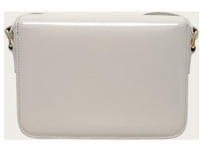 Céline Mini borsa Triomphe in pelle di vitello lucida Chalk Bianco - vista 6