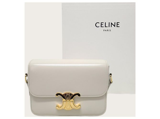 Céline Mini borsa Triomphe in pelle di vitello lucida Chalk Bianco - vista 8