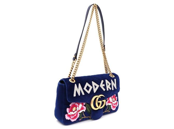 Gucci Bolsa de Ombro GG Velvet Marmont Matelassé Chevron Chain Azul - vista 2