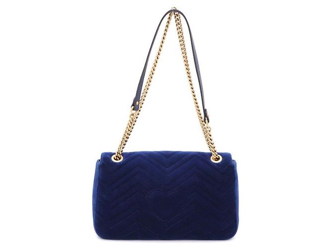 Gucci Bolsa de Ombro GG Velvet Marmont Matelassé Chevron Chain Azul - vista 3