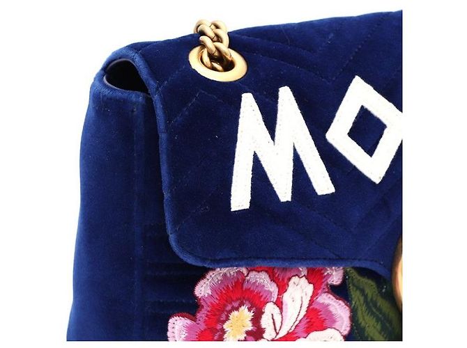Gucci Bolsa de Ombro GG Velvet Marmont Matelassé Chevron Chain Azul - vista 4