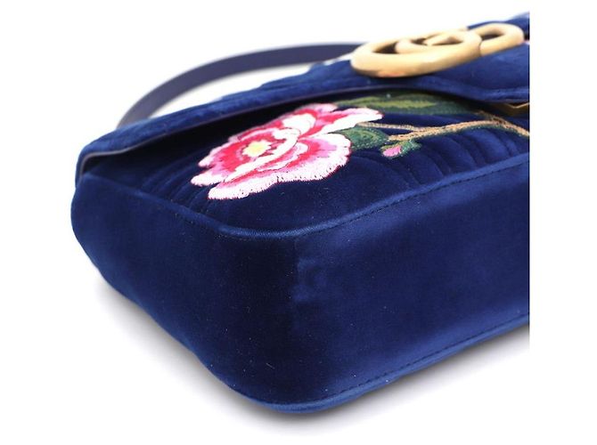 Gucci Bolsa de Ombro GG Velvet Marmont Matelassé Chevron Chain Azul - vista 5