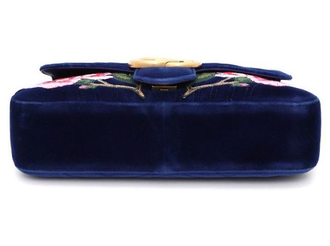 Gucci Bolsa de Ombro GG Velvet Marmont Matelassé Chevron Chain Azul - vista 6