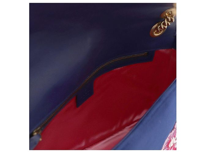 Gucci Bolsa de Ombro GG Velvet Marmont Matelassé Chevron Chain Azul - vista 7