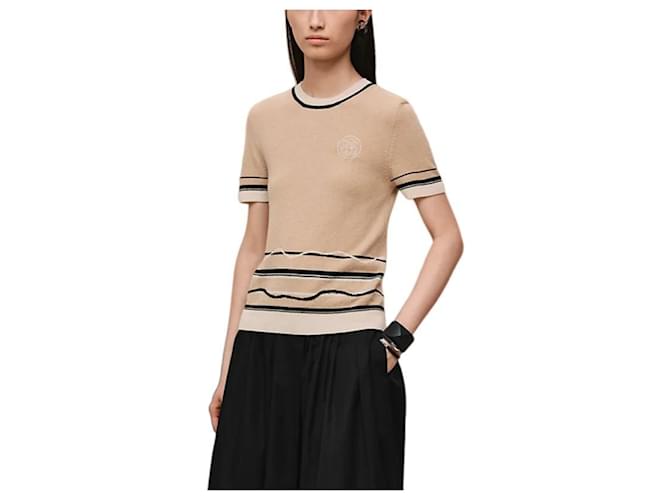 Hermès Kurzärmeliger Kaschmirpullover für Damen aus Strick Braun - Ansicht 2
