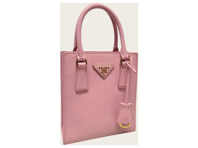 Prada Mini borsa a tracolla tote in Saffiano rosa petalo e oro - vista 3