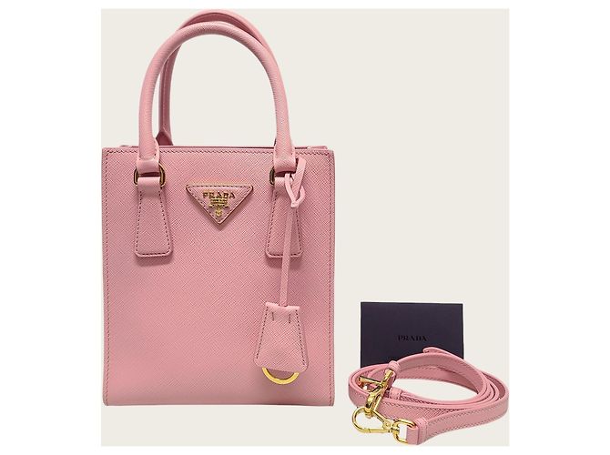 Prada Mini borsa a tracolla tote in Saffiano rosa petalo e oro - vista 7