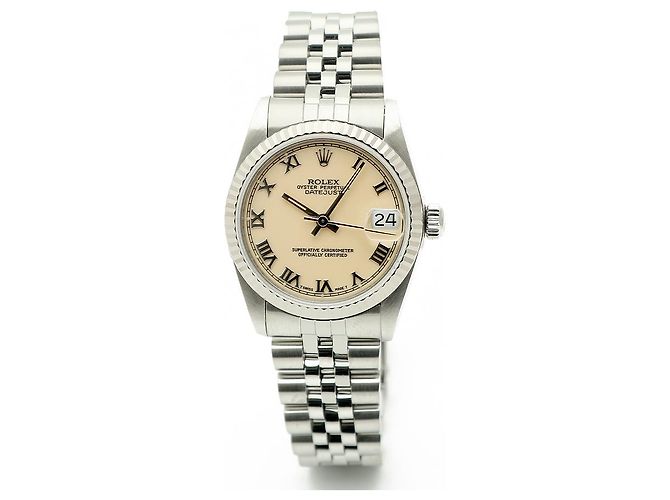 Rolex Relógio Datejust de aço para mulher com mostrador creme brilhante Branco - vista 10