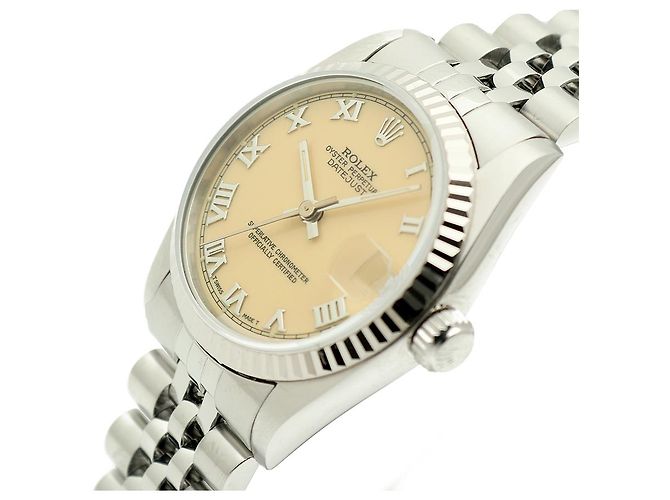 Rolex Relógio Datejust de aço para mulher com mostrador creme brilhante Branco - vista 12