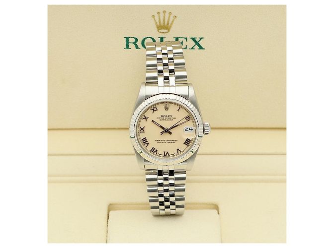 Rolex Relógio Datejust de aço para mulher com mostrador creme brilhante Branco - vista 2