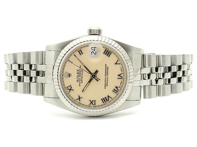 Rolex Relógio Datejust de aço para mulher com mostrador creme brilhante Branco - vista 20