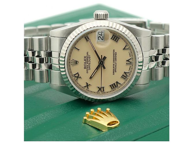 Rolex Relógio Datejust de aço para mulher com mostrador creme brilhante Branco - vista 27