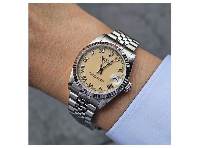 Rolex Relógio Datejust de aço para mulher com mostrador creme brilhante Branco - vista 4