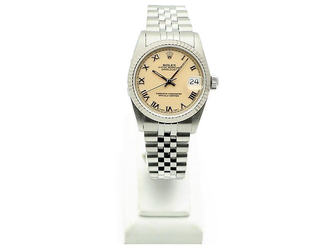 Rolex Relógio Datejust de aço para mulher com mostrador creme brilhante Branco - vista 5