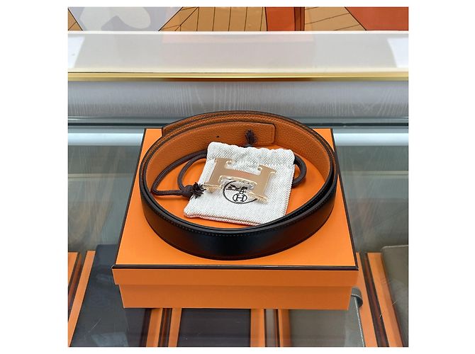 Hermès Cintura reversibile Nero/Arancio Oro Rosa - vista 2