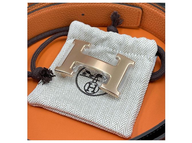 Hermès Cintura reversibile Nero/Arancio Oro Rosa - vista 3
