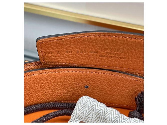 Hermès Cintura reversibile Nero/Arancio Oro Rosa - vista 5