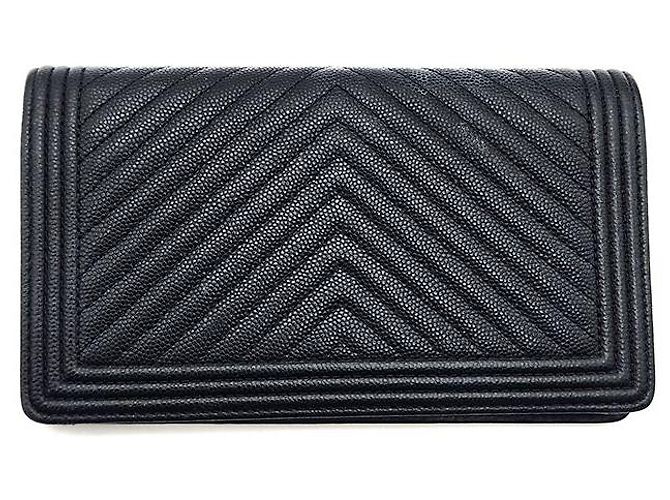 Chanel Long Wallet Boy in Caviar Chevron Schwarz - Ansicht 2