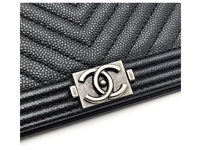 Chanel Long Wallet Boy in Caviar Chevron Schwarz - Ansicht 7