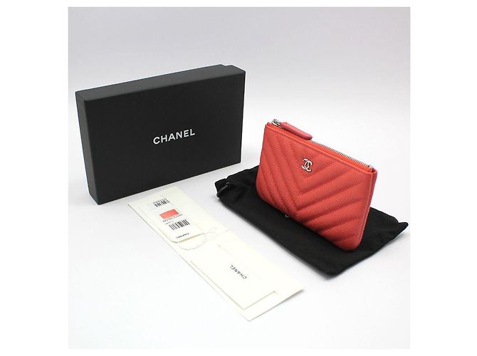 Chanel Pochette Classic Chevron Silver Coral Caviar - Non utilizzata Rosa - vista 2