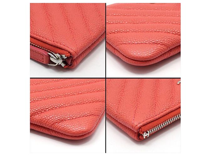 Chanel Pochette Classic Chevron Silver Coral Caviar - Non utilizzata Rosa - vista 9