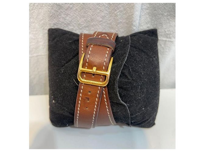 Hermès Relógio feminino de couro com banho de ouro e pulseira dupla Dourado - vista 5