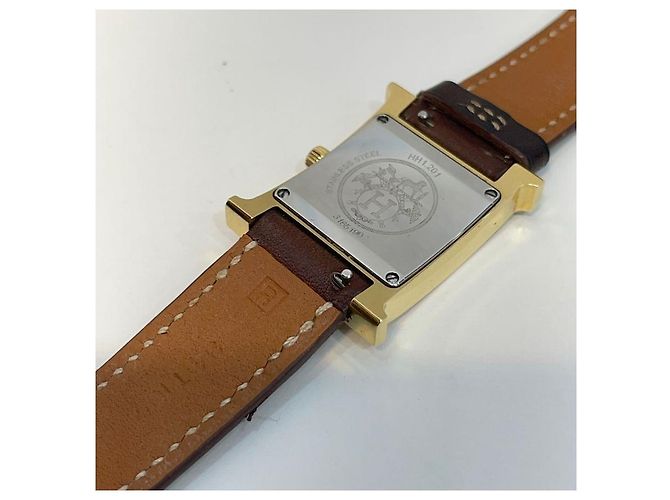 Hermès Relógio feminino de couro com banho de ouro e pulseira dupla Dourado - vista 7