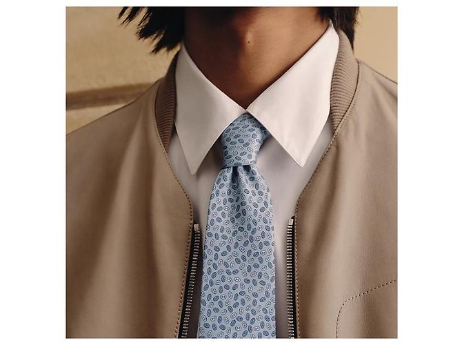 Hermès Cravatta in seta Petits Maillons Marrone - vista 3