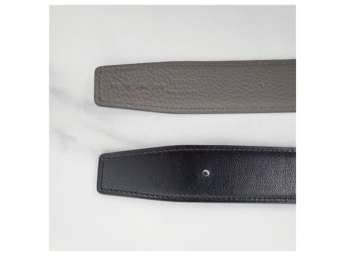 Hermès Buckle Reversible Black Epsom Matte Silver Men's Leather Belt - view 12