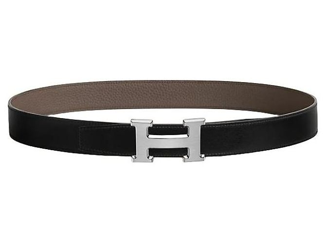 Hermès Buckle Reversible Black Epsom Matte Silver Men's Leather Belt - view 2