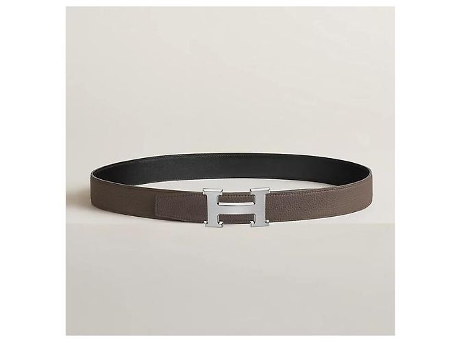 Hermès Buckle Reversible Black Epsom Matte Silver Men's Leather Belt - view 3